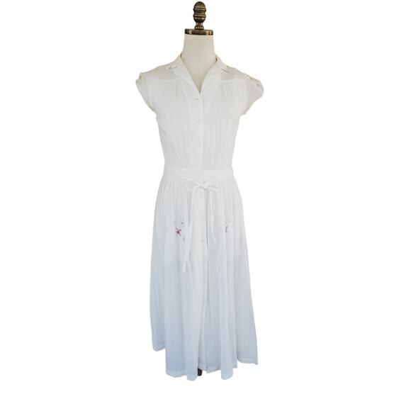 Vintage Cotton Linen Embroidered Dress - Picture 1 of 10